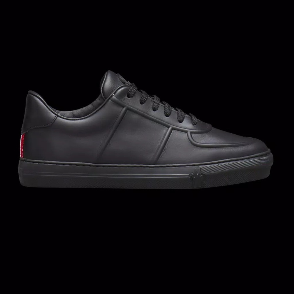 Moncler Neue York Black Leather Sneakers Men’s Size 43 US 10 Logo Italy‎ NFC New - Picture 3 of 16